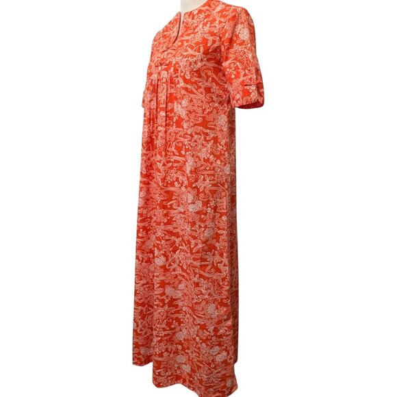 Vintage Mei Jan Of Hawaii Womens Size 10 Orange Aloha Tropical S/S Pocket Dress - Picture 3 of 12